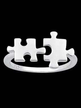 925 STERLING SILVER Jigsaw Puzzle Pieces Ring Autism Awareness